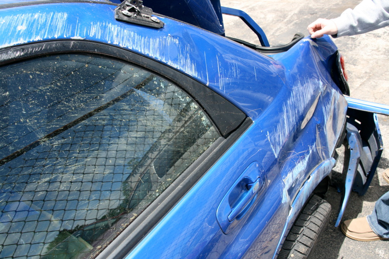 Illustration for article titled Subaru STI Hits Two Trees At Speed, Flips Twice, Everyone Survives!